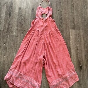 Free People Coral Halter Jumpsuit
